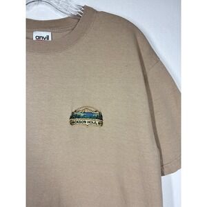 Vtg Jackson Hole Wyoming Embroidered T Shirt‎ Mens Medium Measures Small Tan